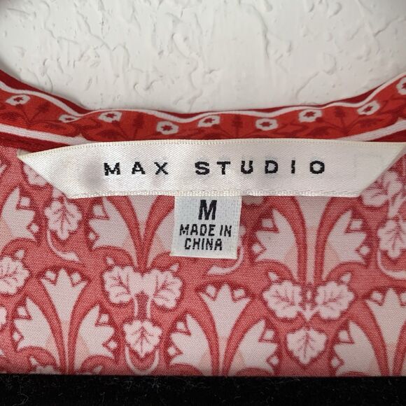 Max Studio Dress Women M Red Floral True Wrap Midi Feminine Garden Party Boho - Picture 4 of 10